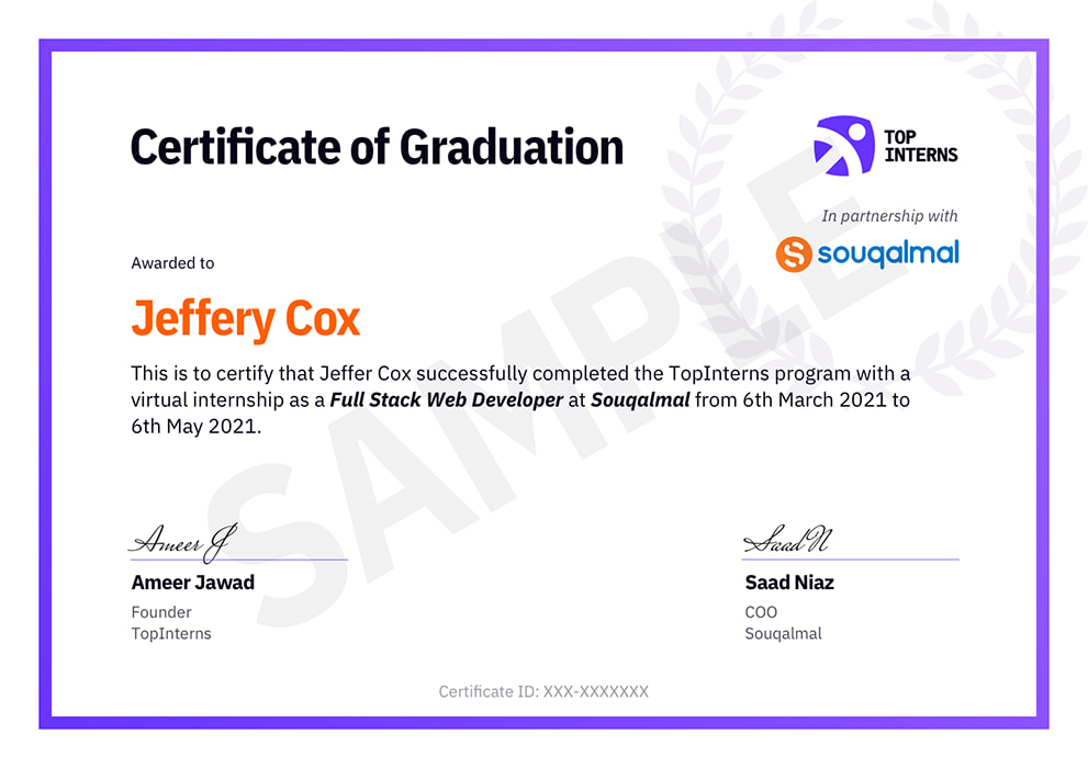 JavaScript Full stack web developer virtual internship Certificate